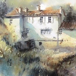 Painting La Batisse by Abbatucci Violaine | Painting Figurative Watercolor Landscapes