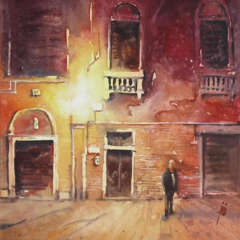 Painting Rouge vénitien by Abbatucci Violaine | Painting Figurative Landscapes Watercolor