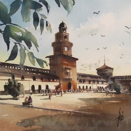 Peinture La résidence des ducs par Abbatucci Violaine | Tableau Figuratif Aquarelle Paysages