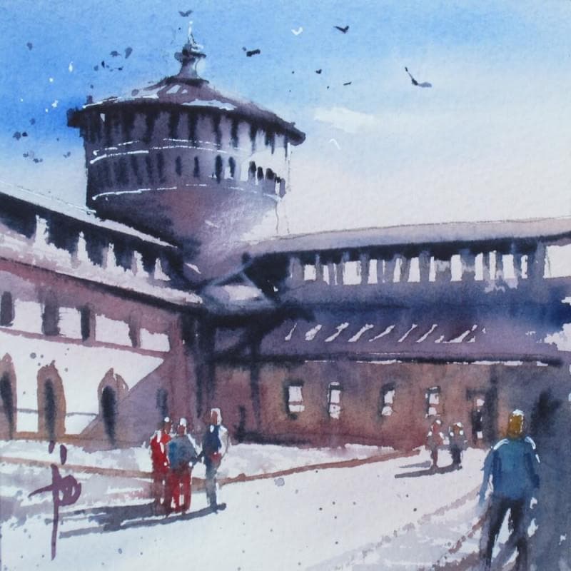 Painting Castello by Abbatucci Violaine | Painting Figurative Landscapes Watercolor