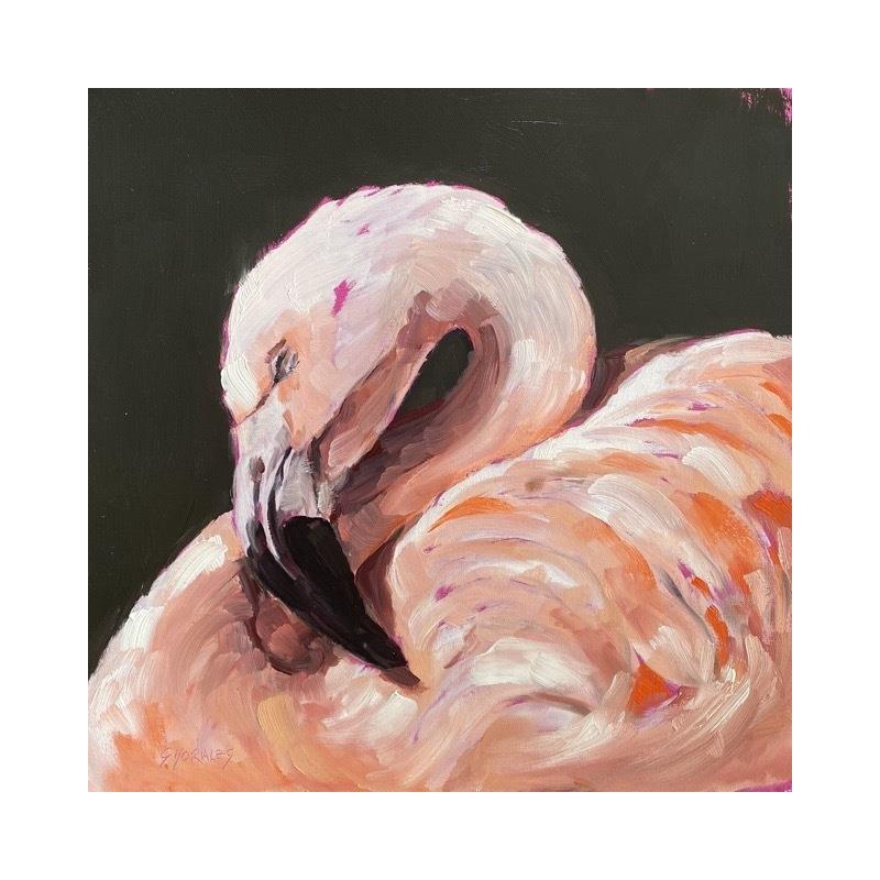 Painting FLAMANT ROSE 2 by Morales Géraldine | Painting Figurative Animals Oil Acrylic