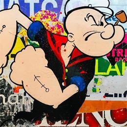Painting POPEYE IS ANGRY by Mestres Sergi | Painting Pop-art Acrylic, Cardboard, Graffiti Pop icons