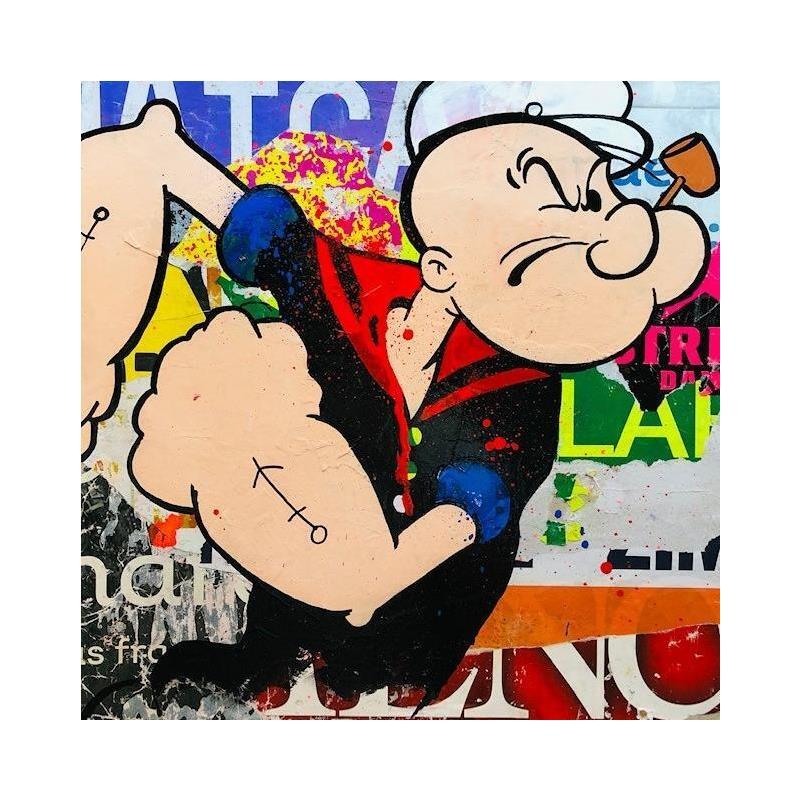 Gemälde POPEYE IS ANGRY von Mestres Sergi | Gemälde Pop-Art Pop-Ikonen Graffiti Pappe Acryl