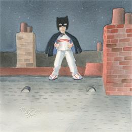 Painting Nuit et petit garçon by Marjoline Fleur | Painting Naive art Watercolor Life style, Pop icons, Urban