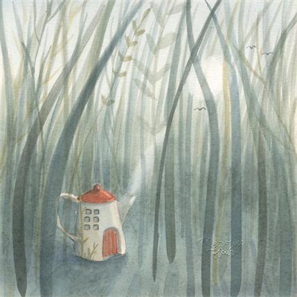 Painting Maison théière champs by Marjoline Fleur | Painting Naive art Watercolor Landscapes, Pop icons