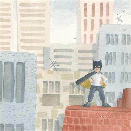 Painting Ville et enfant by Marjoline Fleur | Painting Naive art Watercolor Urban