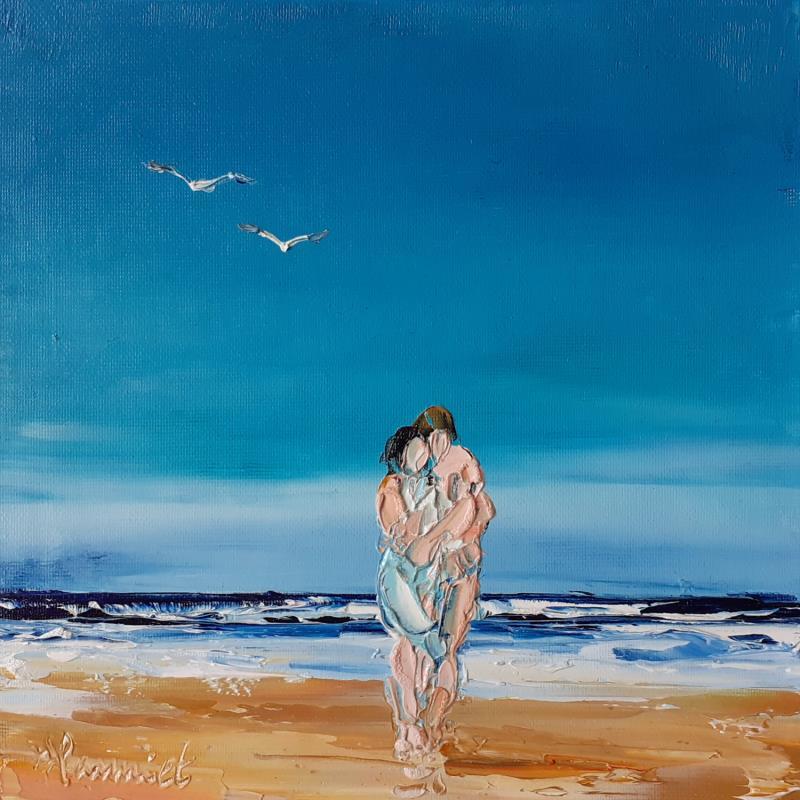 Painting Tendresse sur la plage by Hanniet | Painting Figurative Marine Life style Oil