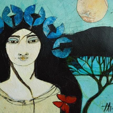 Painting Viajera by Arias Parera Almudena | Painting Figurative Acrylic Portrait