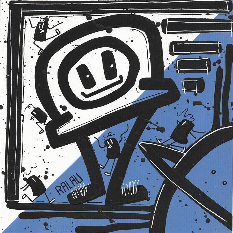 Painting Giant in the sky by Ralau | Painting Pop-art Portrait Landscapes Black & White Acrylic