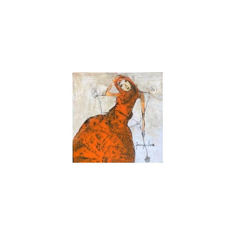 Gemälde La robe orange von Guillon Anne | Gemälde Figurativ Alltagsszenen