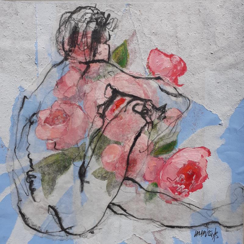 Peinture Homme fleurs 21 par Labarussias | Tableau Figuratif Nu Collage