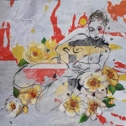 Peinture Roses jaunes 27 par Labarussias | Tableau Figuratif Collage Nu