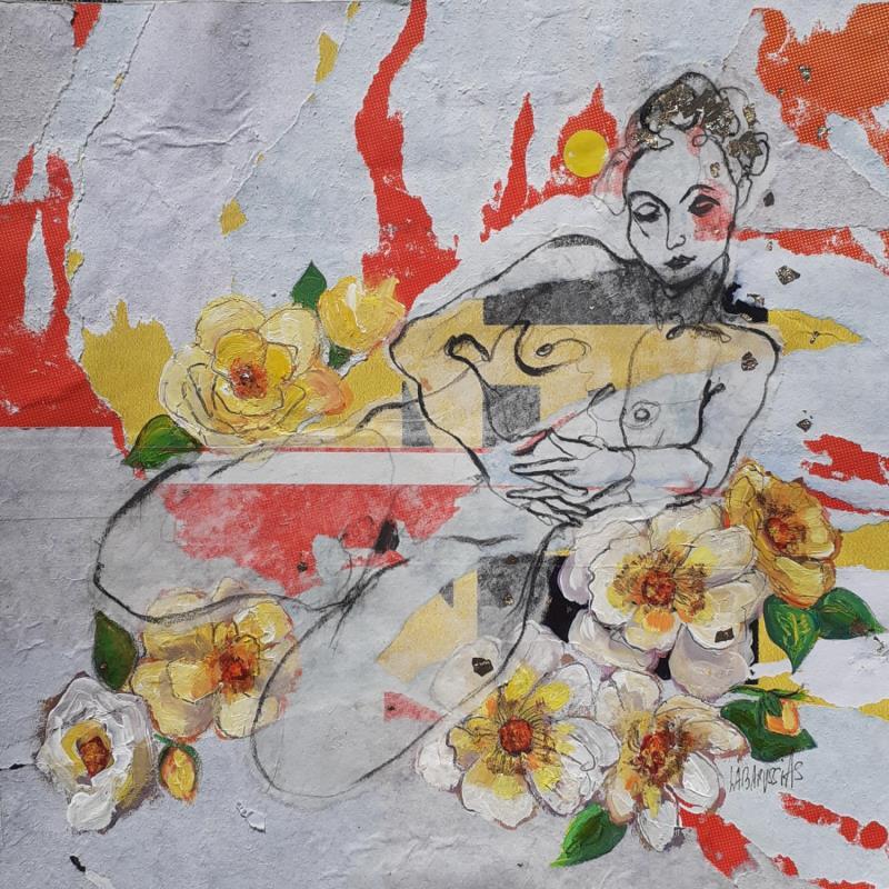 Peinture Roses jaunes 27 par Labarussias | Tableau Figuratif Nu Collage