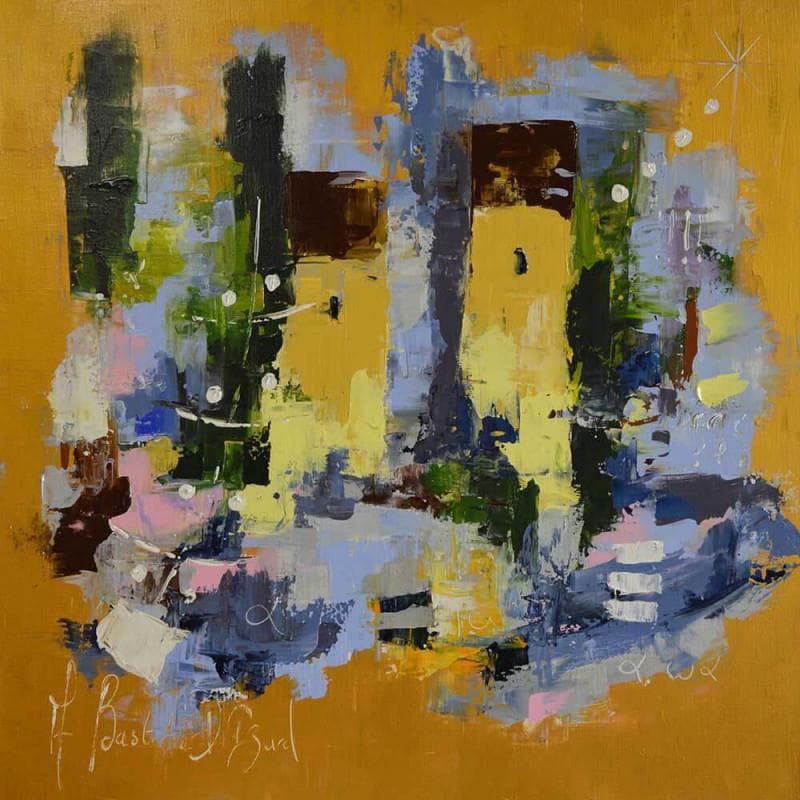 Painting Steppe bleue by Bastide d´Izard Armelle | Painting Abstract Landscapes Minimalist Acrylic