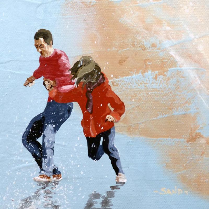 Peinture Jeu de vagues en hiver par Sand | Tableau Figuratif Marine Scènes de vie Acrylique