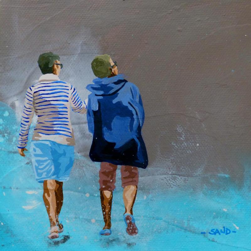Peinture Duo d'observateurs par Sand | Tableau Figuratif Marine Scènes de vie Acrylique