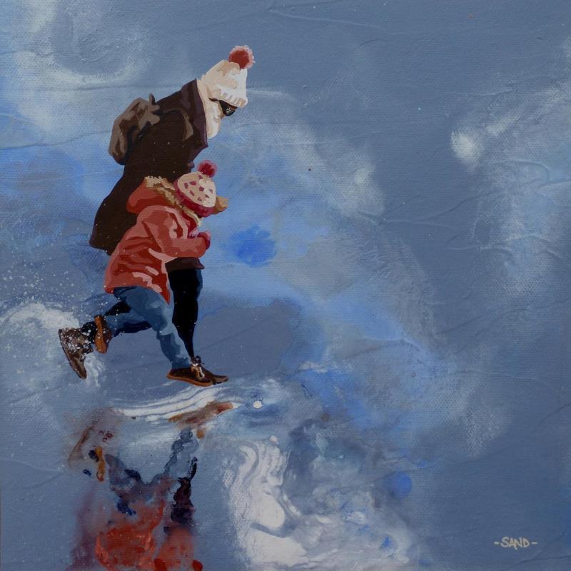 Peinture Jeu de splash en hiver par Sand | Tableau Figuratif Marine Scènes de vie Acrylique