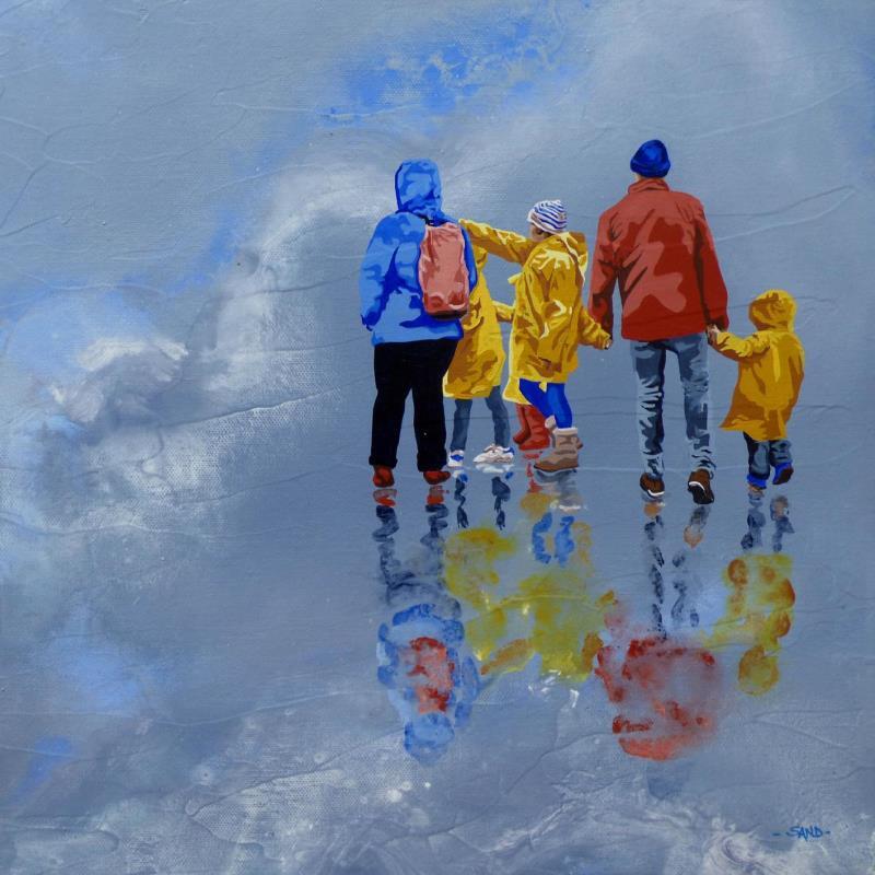 Peinture La team pluie et compagnie par Sand | Tableau Figuratif Marine Scènes de vie Acrylique