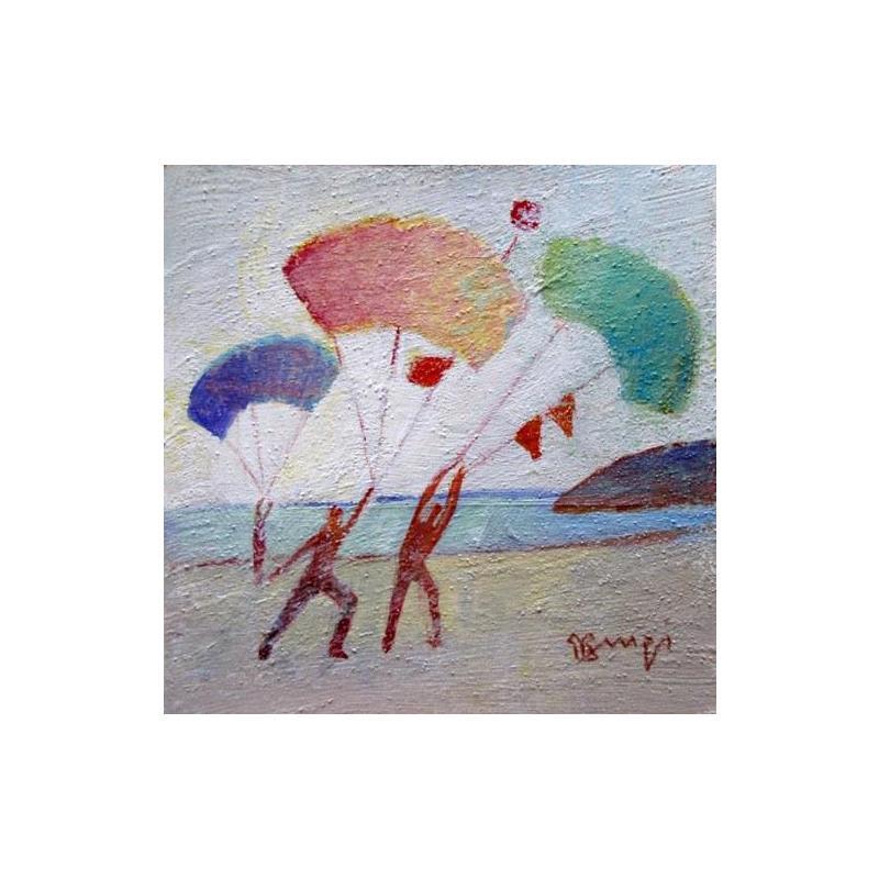 Peinture AN30 Fête du vent par Burgi Roger | Tableau Figuratif Scènes de vie