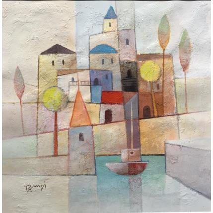 Peinture AO17 Le petit port par Burgi Roger | Tableau Abstrait Marine