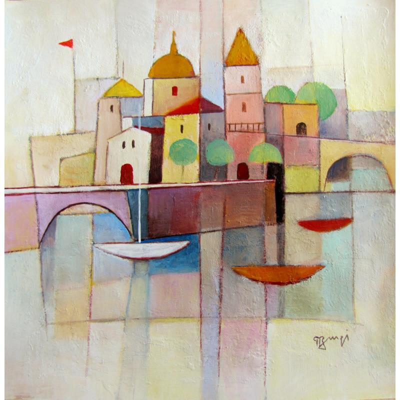 Painting AO26 Village insulaire by Burgi Roger | Painting Raw art Urban Marine