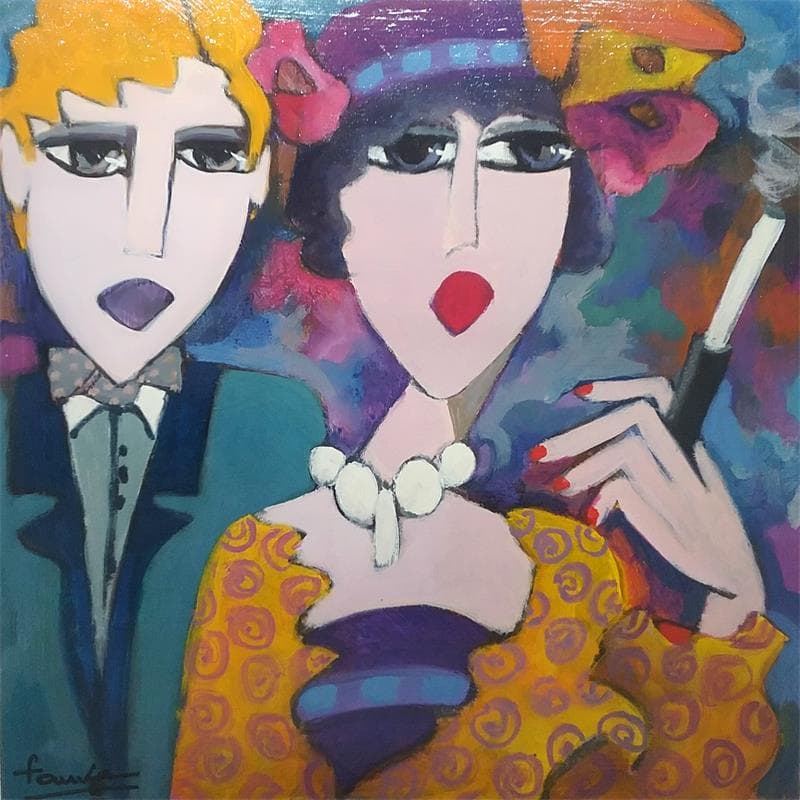 Gemälde Rétro von Fauve | Gemälde Figurativ Alltagsszenen Acryl