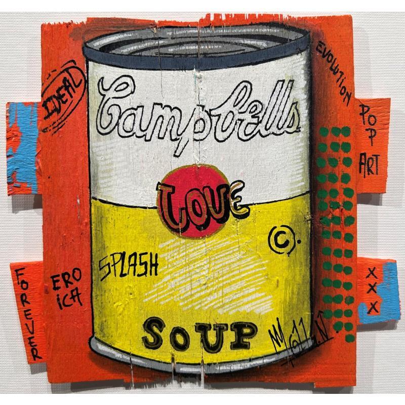 Peinture Campbell's Love par Molla Nathalie  | Tableau Pop-art Icones Pop Bois