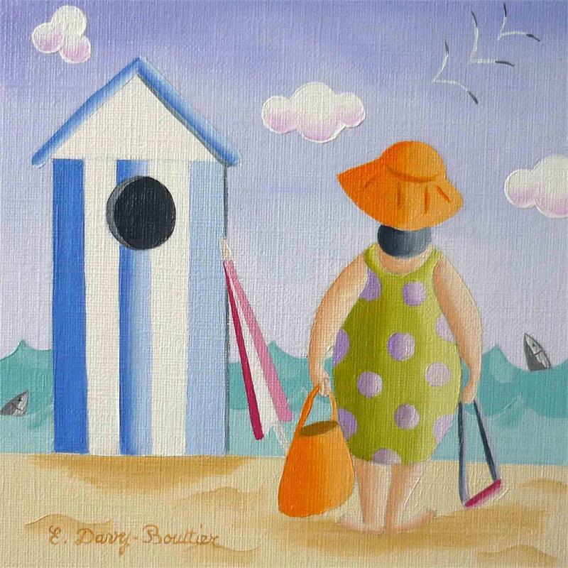 Painting Plage 1 by Davy Bouttier Elisabeth | Painting Naive art Marine Oil
