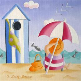 Peinture Plage 3 par Davy Bouttier Elisabeth | Tableau Art naïf Huile Marine