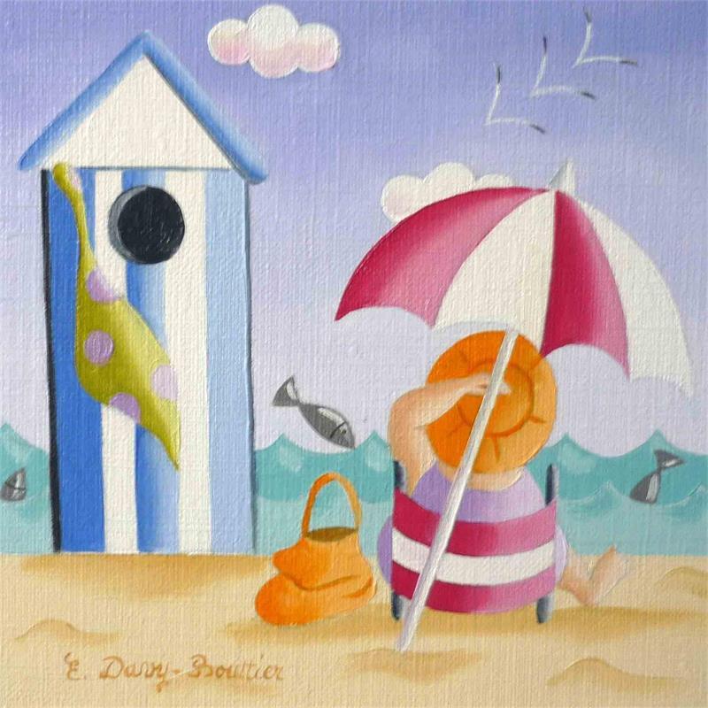 Peinture Plage 3 par Davy Bouttier Elisabeth | Tableau Art naïf Marine Huile