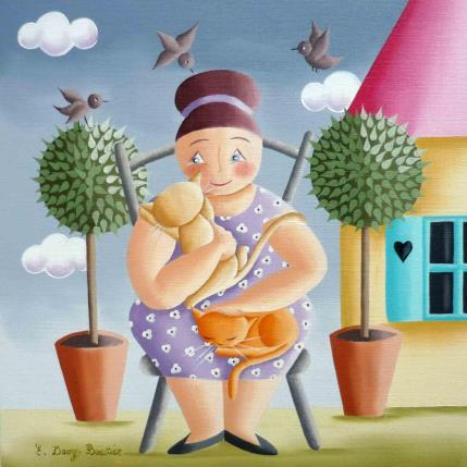 Painting Chats calins by Davy Bouttier Elisabeth | Painting Naive art Oil Portrait