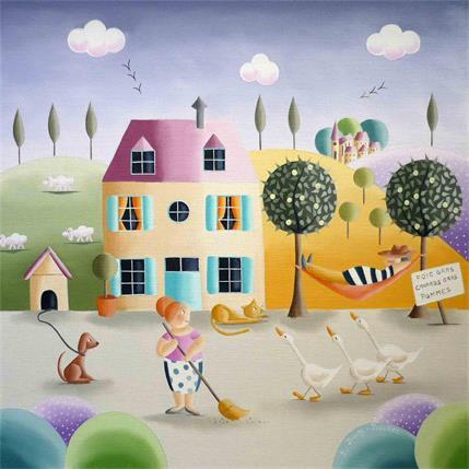 Painting La ferme aux deux pommiers by Davy Bouttier Elisabeth | Painting Naive art Oil Life style