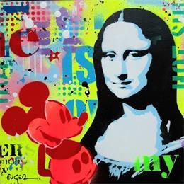 Painting MICKEY LOVES MONA LISA by Euger Philippe | Painting Pop-art Acrylic, Cardboard, Gluing, Graffiti Pop icons