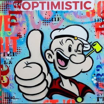 Gemälde OPTIMISTIC von Euger Philippe | Gemälde Pop-Art Acryl, Collage, Graffiti, Pappe Pop-Ikonen