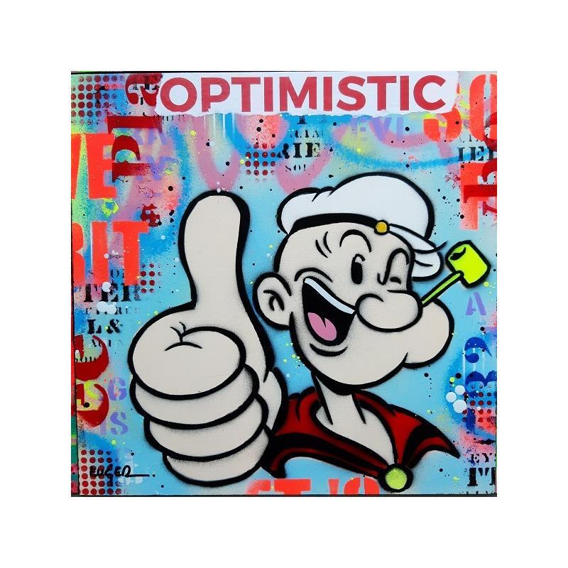 Peinture OPTIMISTIC par Euger Philippe | Tableau Pop-art Icones Pop Graffiti Carton Acrylique Collage