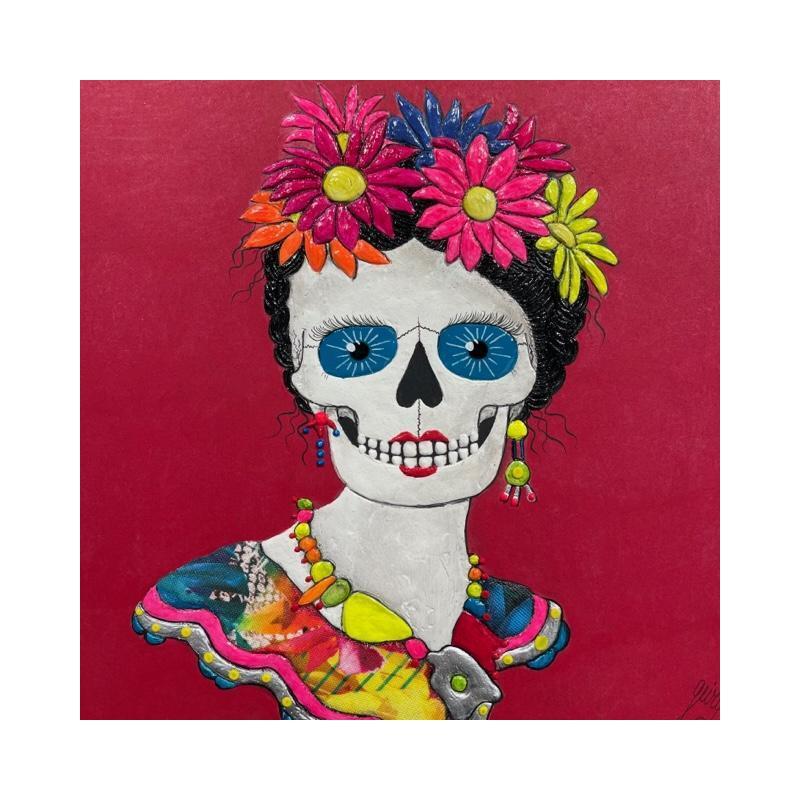 Painting FRIDA TOUT EN COULEURS by Geiry | Painting Raw art Subject matter Portrait Wood