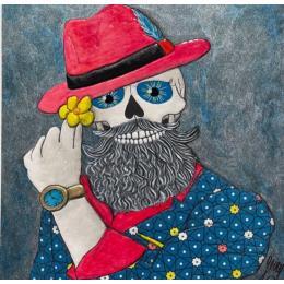 Painting Hipster by Geiry | Painting Figurative Wood Portrait