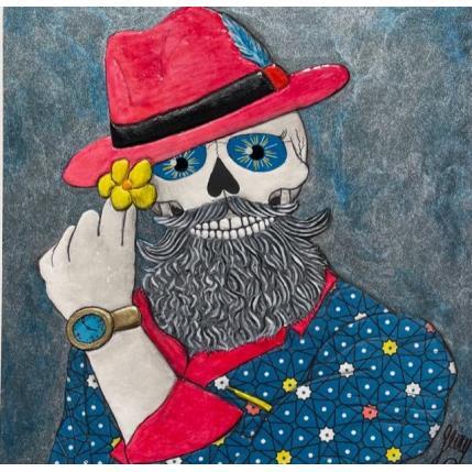 Painting Hipster by Geiry | Painting Figurative Wood Portrait