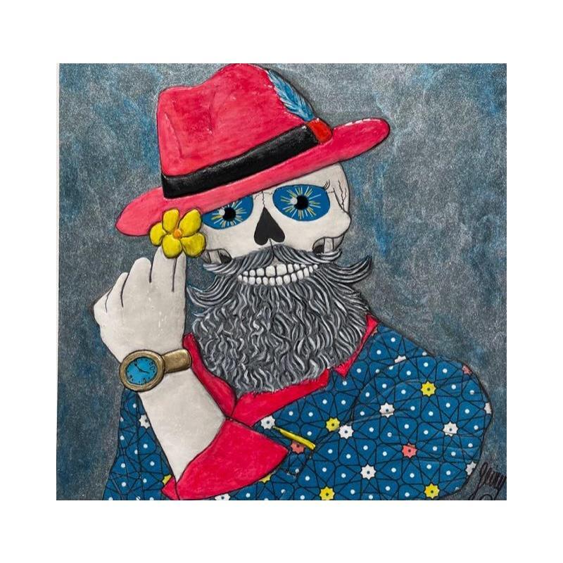 Peinture Hipster par Geiry | Tableau Figuratif Matiérisme Portraits Bois