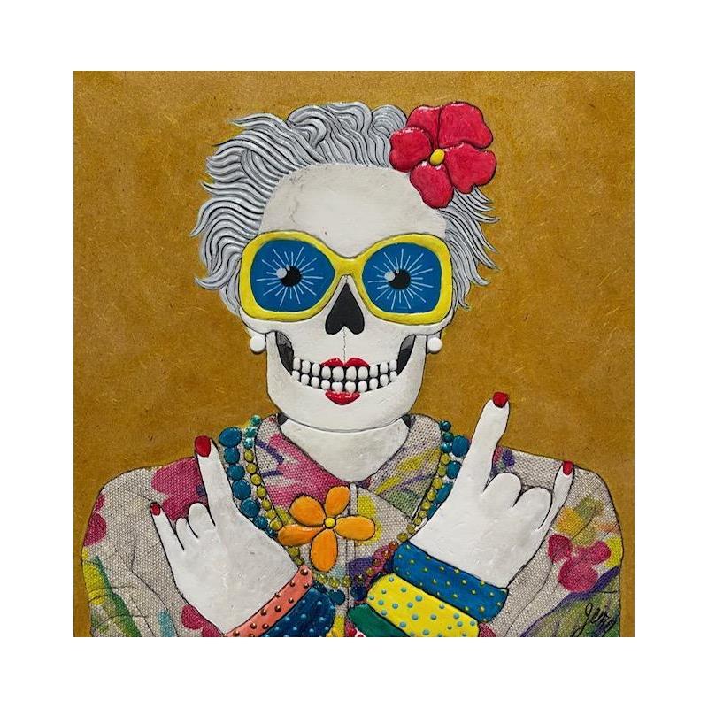 Gemälde A cool granny von Geiry | Gemälde Figurativ Materialismus Porträt Holz