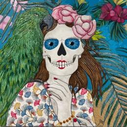 Peinture NOUVELLE ZELANDE KAKAPO par Geiry | Tableau Art Singulier Bois Portraits