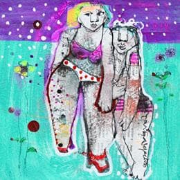 Gemälde Let's swim von Boix Bernardini Empar | Gemälde Art brut Acryl Alltagsszenen