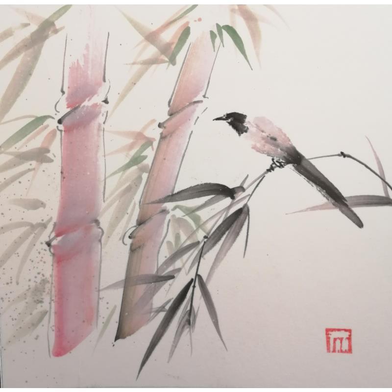 Painting Pink bamboos by De Giorgi Mauro | Painting Raw art Landscapes