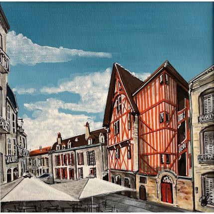 Peinture Terrasses et colombages dijonnais par Touras Sophie-Kim  | Tableau Figuratif Paysages, Urbain