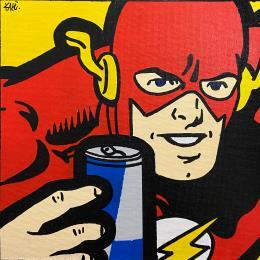 Painting Flash drinking Redbull by Kalo | Painting Pop-art Acrylic, Gluing, Graffiti, Posca Pop icons