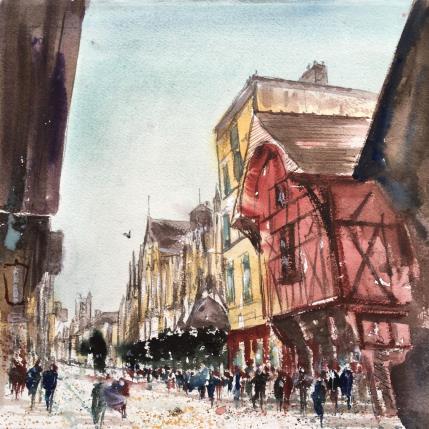 Peinture Troyes 138 Rue de la Cité par Hoffmann Elisabeth | Tableau Figuratif Aquarelle Urbain