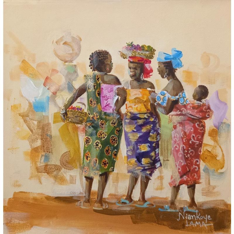 Pintura Retrouvailles des dames por Lama Niankoye | Pintura Figurativo Life style Acrílico
