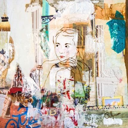 Peinture Elle m'ennuie par Sablyne | Tableau Art Singulier Acrylique Portraits