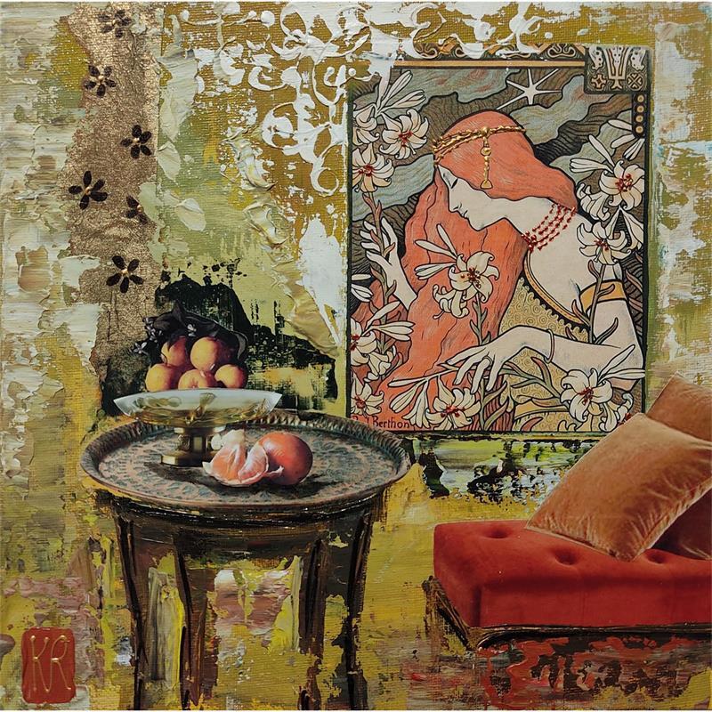 Peinture Un souffle d'été par Romanelli Karine | Tableau Figuratif Portraits Scènes de vie Collage