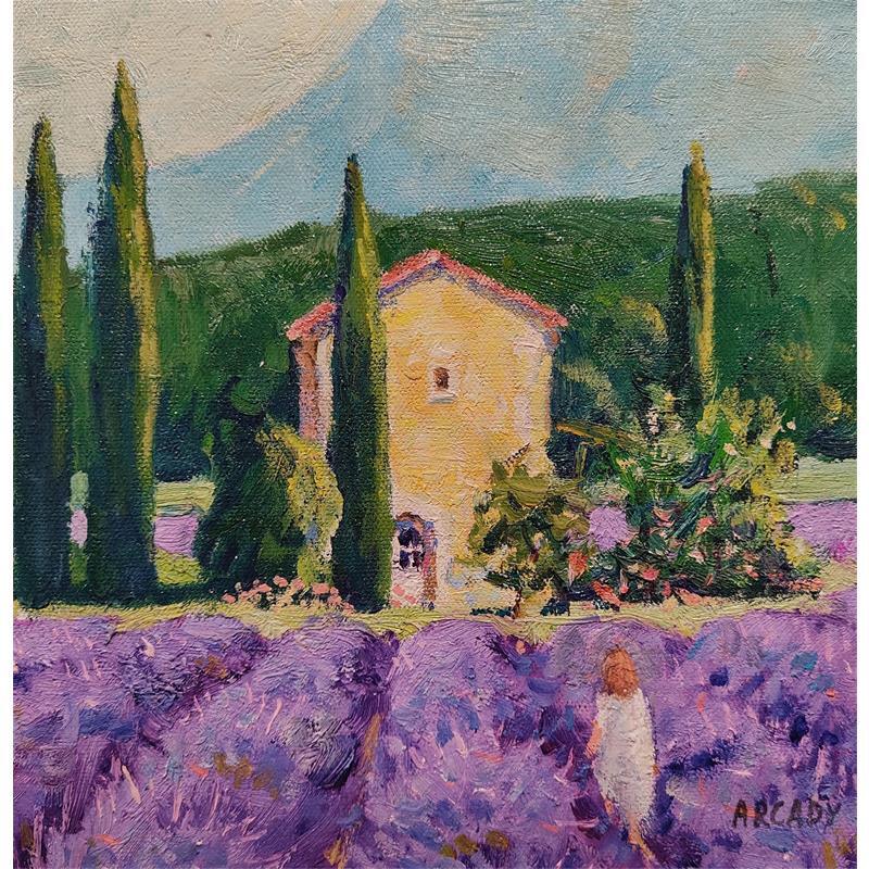 Peinture La bastide dans le champ de lavande par Arkady | Tableau Figuratif Paysages Huile